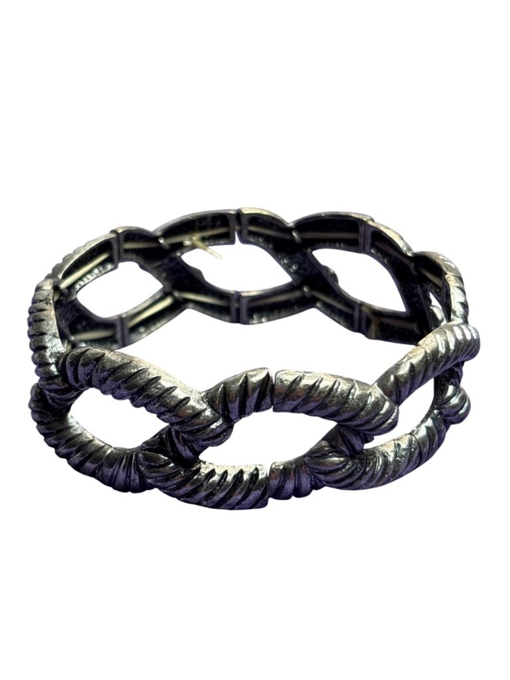 Vintage Y2K Silvertone Rope Texture Stretchy Bracelet 7.25 inches Unstretched